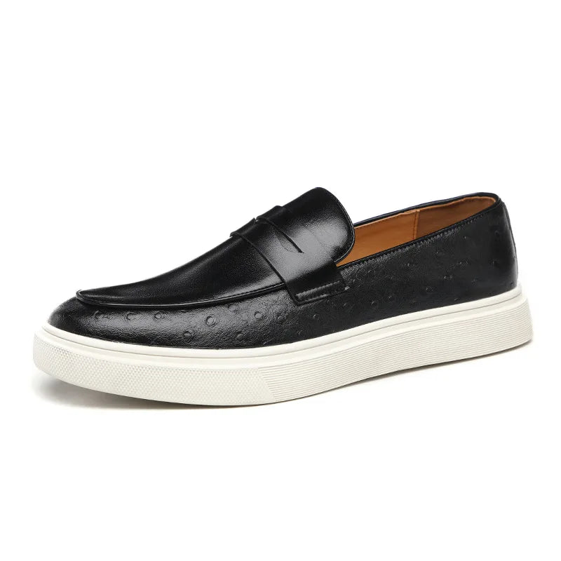 "Miesten retro käärmeennahkaiset munkkikengät, slip-on malli, ajaton brittiläinen tyyli, musta kuvioitu nahka"
