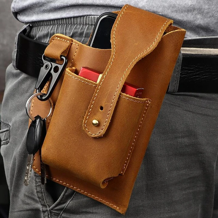 Mænds retro bumbag i fire farver, PU-læder, vintage-stil, flere lommer, farver: sort, brun, kaffe, blå.