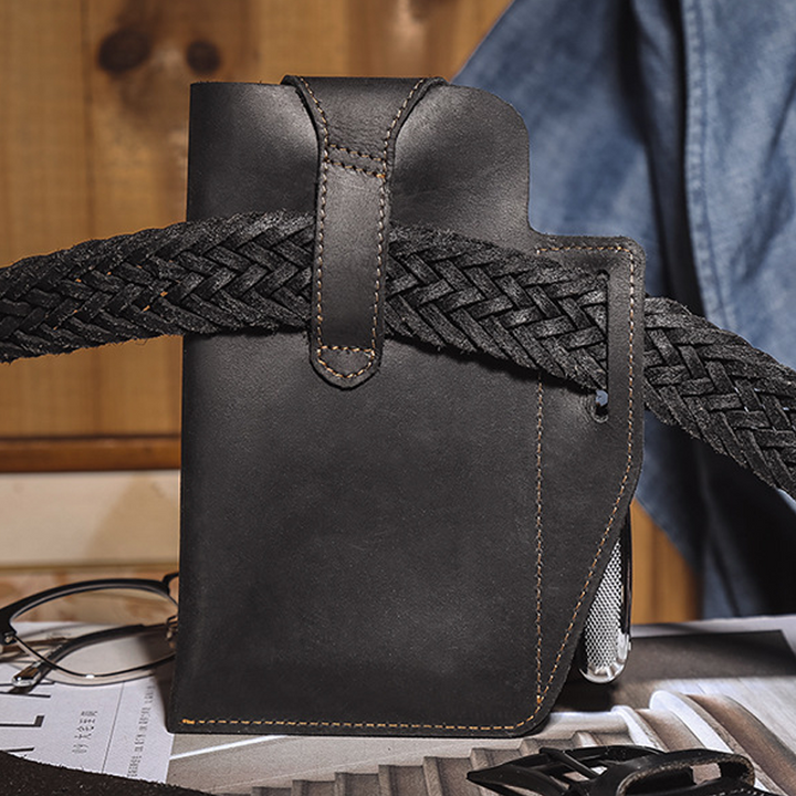 Mænds retro bumbag i fire farver, PU-læder, vintage-stil, flere lommer, farver: sort, brun, kaffe, blå.