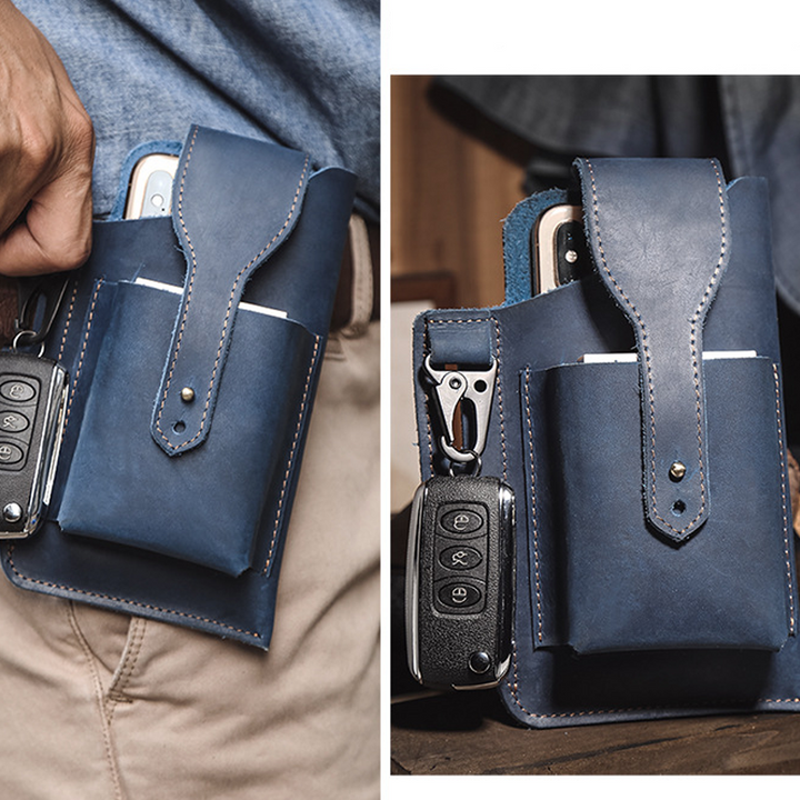 Mænds retro bumbag i fire farver, PU-læder, vintage-stil, flere lommer, farver: sort, brun, kaffe, blå.