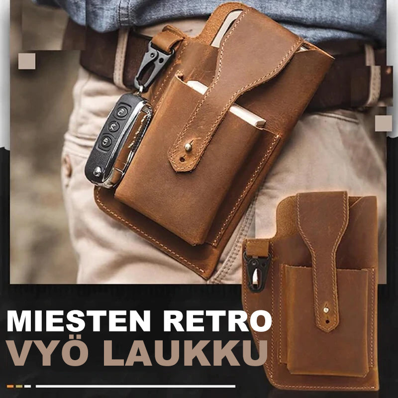 Mænds retro bumbag i fire farver, PU-læder, vintage-stil, flere lommer, farver: sort, brun, kaffe, blå.
