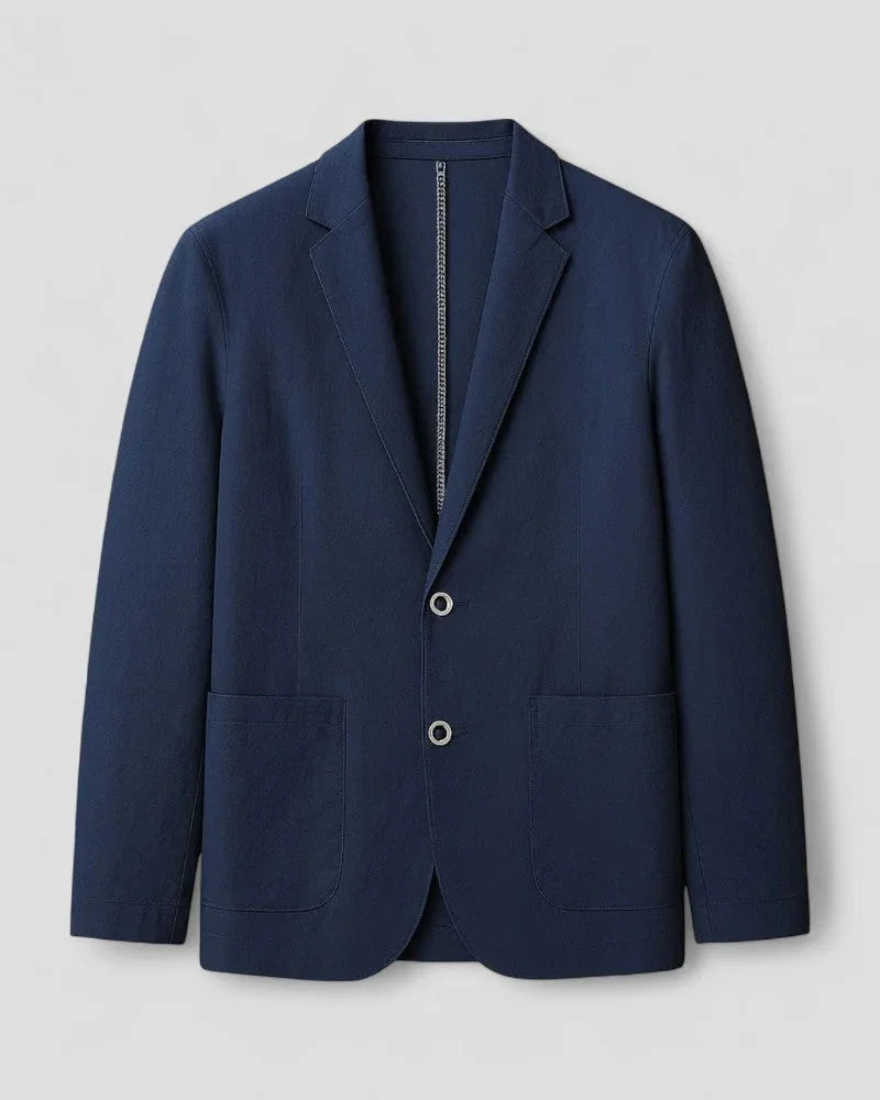 Herreblazer i beige, elegant og komfortabel, let materiale, alsidig stil.