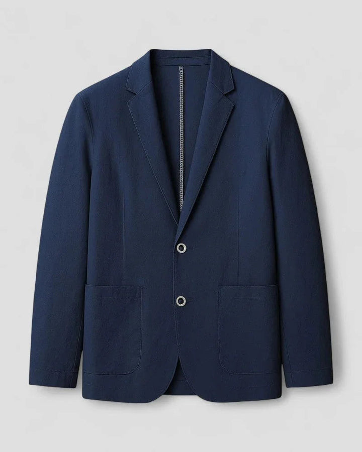 Herreblazer i beige, elegant og komfortabel, let materiale, alsidig stil.