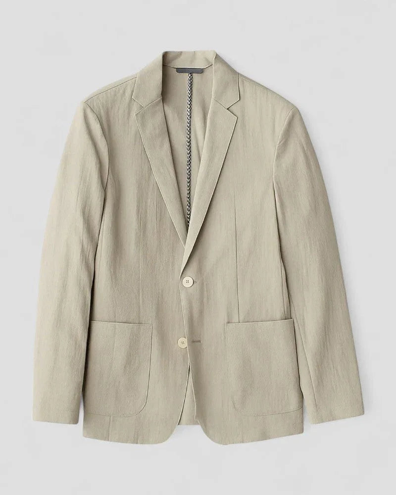 Herreblazer i hvid, elegant og komfortabel, let materiale, alsidig stil.