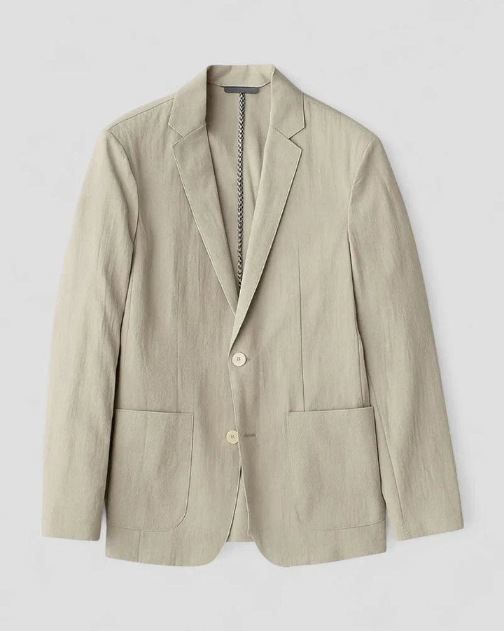Herreblazer i hvid, elegant og komfortabel, let materiale, alsidig stil.