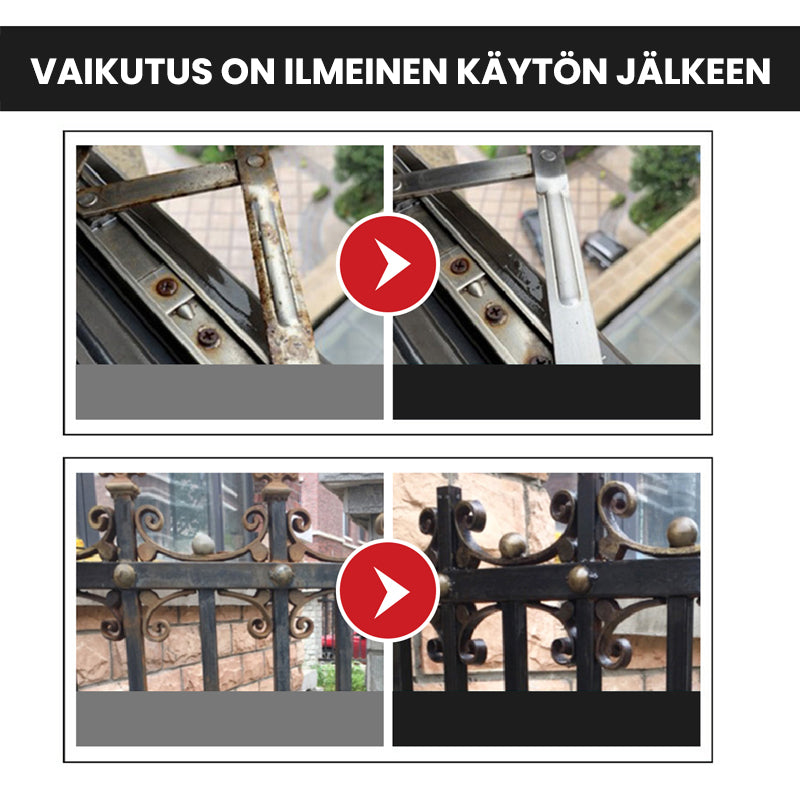 "Miesten ruosteenpoistoaine pullo valkoisella taustalla, autojen alustoille, tehokas ja helppo käyttää, ruosteenpoistoon."