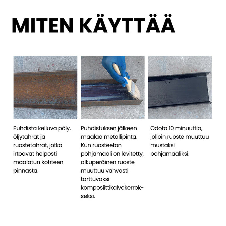"Miesten ruosteenpoistoaine pullo valkoisella taustalla, autojen alustoille, tehokas ja helppo käyttää, ruosteenpoistoon."