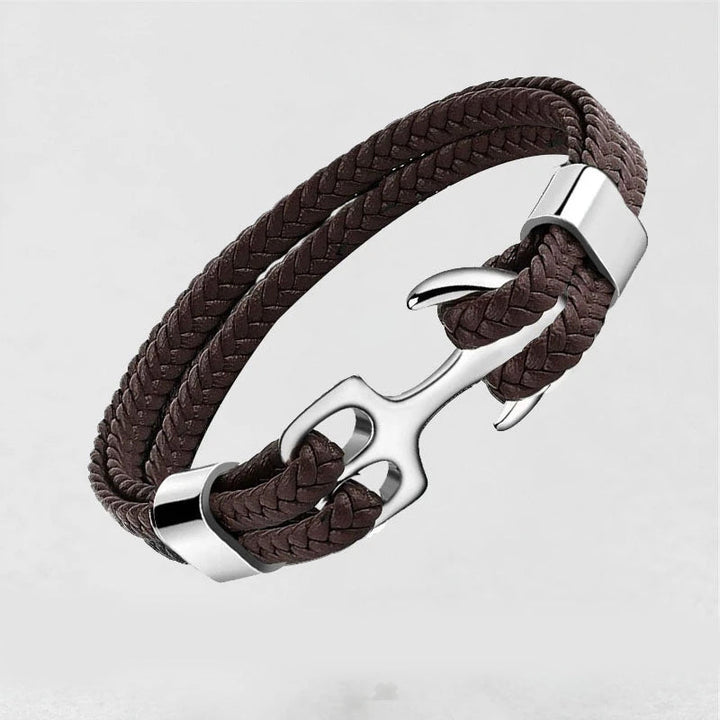 Herre læderarmbånd med anker, flettet læder, ankerspænde, maskulint look, flerlags