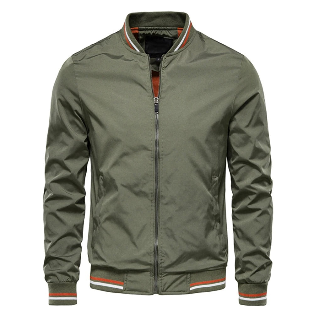 Herre slim fit bomberjakke, behagelig, stilfuld, lynlås, klassisk baseballkrave, flere farvemuligheder.