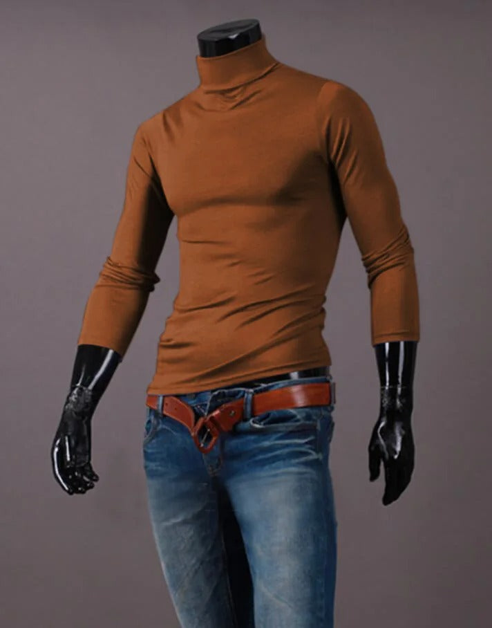 Miesten slim fit lämpöpaita korkeakauluksella, harmaa, mukava ja hengittävä syys-talvivaatteisiin.