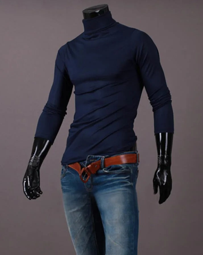 Miesten slim fit lämpöpaita korkeakauluksella, harmaa, mukava ja hengittävä syys-talvivaatteisiin.