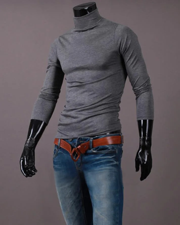 Miesten slim fit lämpöpaita korkeakauluksella, harmaa, mukava ja hengittävä syys-talvivaatteisiin.