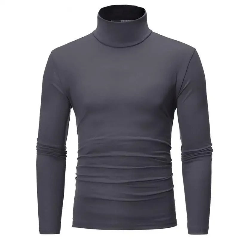 Miesten slim fit lämpöpaita korkeakauluksella, harmaa, mukava ja hengittävä syys-talvivaatteisiin.