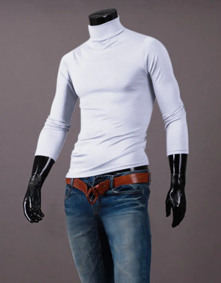 Miesten slim fit lämpöpaita korkeakauluksella, harmaa, mukava ja hengittävä syys-talvivaatteisiin.