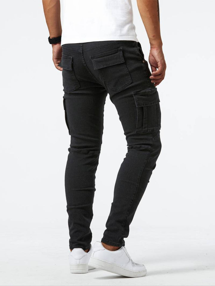 "Miesten slim fit puuvillahousut elastaanilla, tyylikäs leikkaus, harmaa, moderni design ja erinomaiset yksityiskohdat."