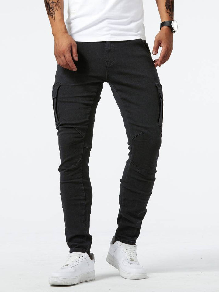"Miesten slim fit puuvillahousut elastaanilla, tyylikäs leikkaus, harmaa, moderni design ja erinomaiset yksityiskohdat."