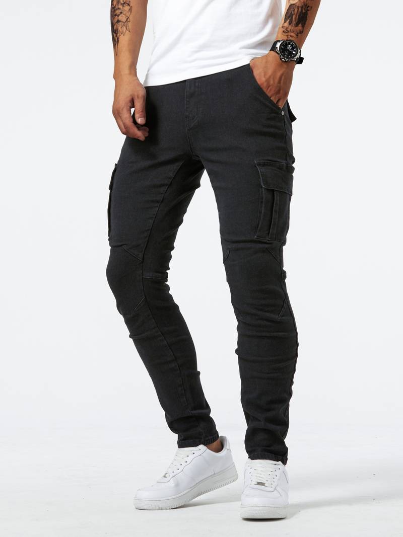 "Miesten slim fit puuvillahousut elastaanilla, tyylikäs leikkaus, harmaa, moderni design ja erinomaiset yksityiskohdat."