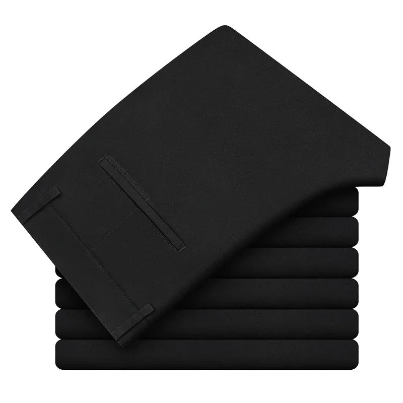 "Miesten slim fit puuvillahousut, joustava vyötärö, suorat lahkeet, vaaleanharmaa, business-casual-tyyli, hengittävä materiaa