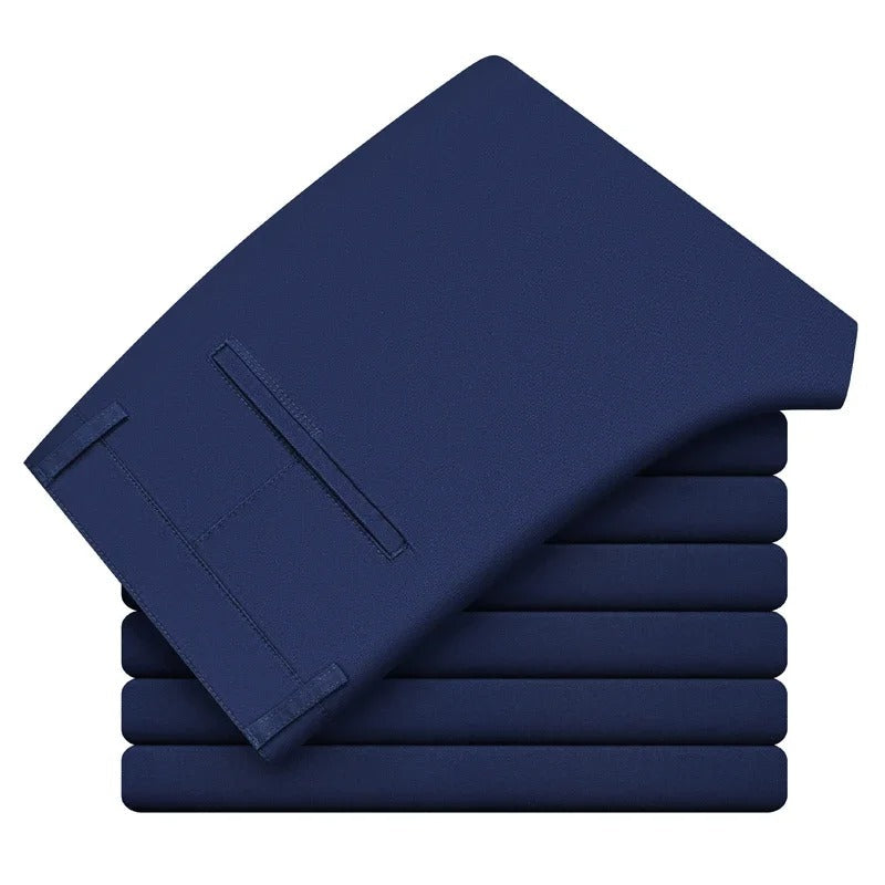 "Miesten slim fit puuvillahousut, joustava vyötärö, suorat lahkeet, vaaleanharmaa, business-casual-tyyli, hengittävä materiaa