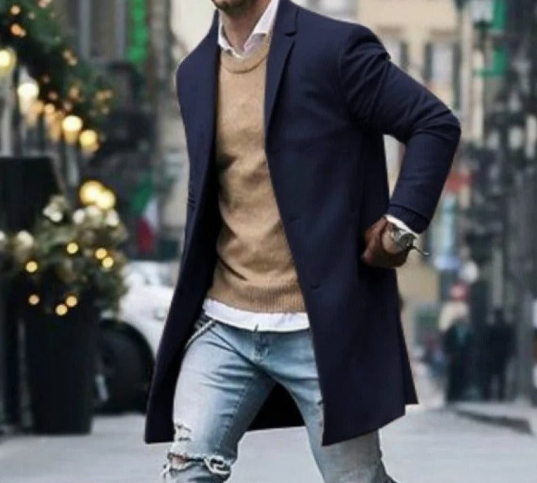 Herre slim fit strikket vindtæt jakke, stilfuld og varm til kølige efterårs- og vinterdage.