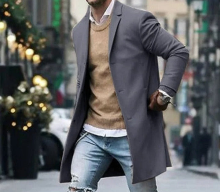 Herre slim fit strikket vindtæt jakke, stilfuld og varm til kølige efterårs- og vinterdage.