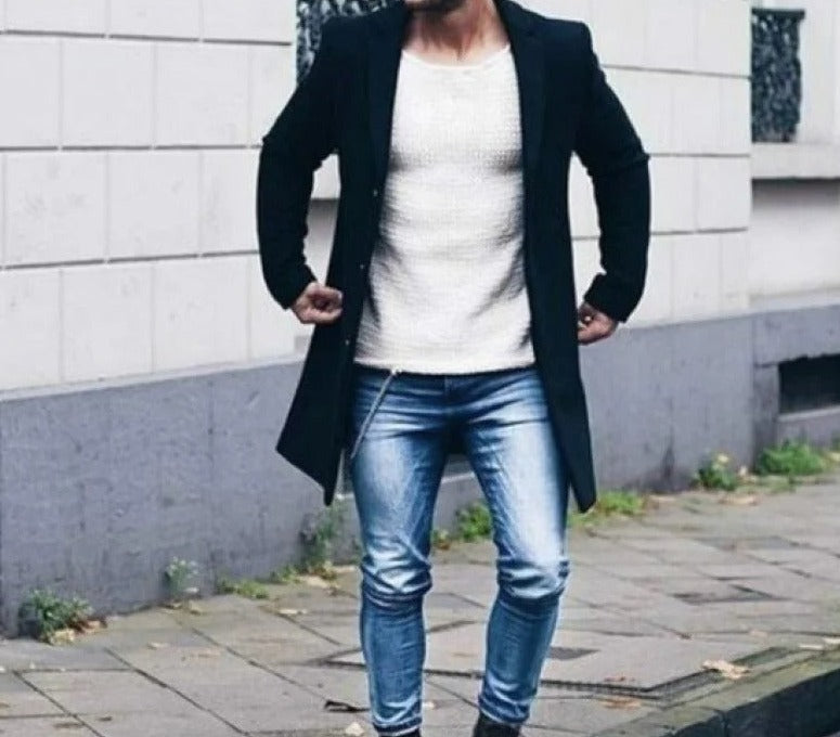 Herre slim fit strikket vindtæt jakke, stilfuld og varm til kølige efterårs- og vinterdage.