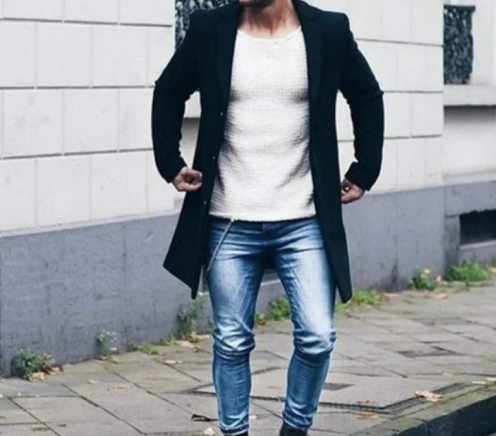 Herre slim fit strikket vindtæt jakke, stilfuld og varm til kølige efterårs- og vinterdage.