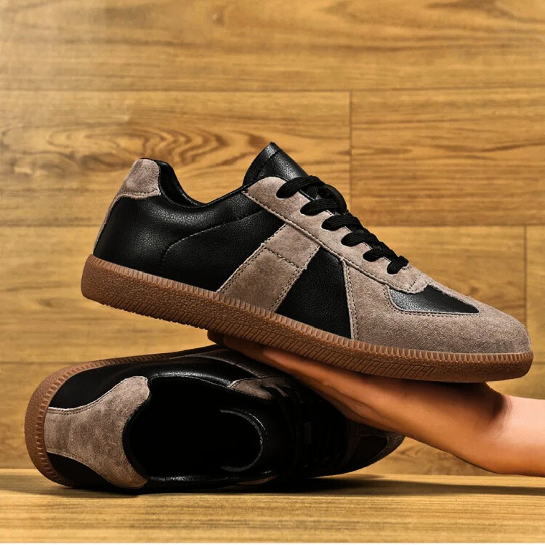 "Miesten sneakerit nahasta ja sametista, moderniin tyyliin, pehmustetulla sisäpohjalla ja kestävällä kumipohjalla."