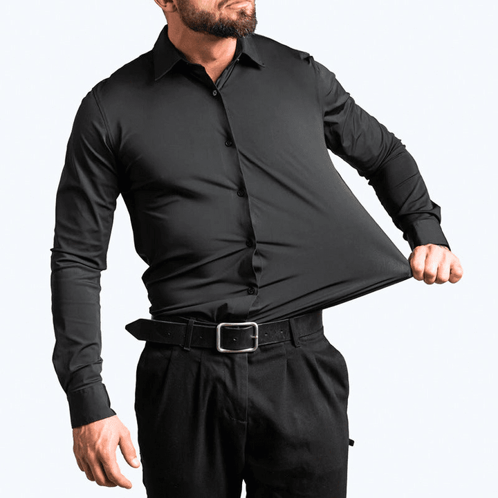Miesten stretch anti-rypistyvä paita etunäkymä, sininen sävy, moderni muotoilu ja mukava istuvuus erilaisiin tilanteisiin.