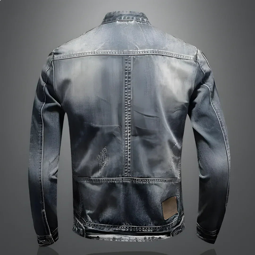 Herre vinter denim jakke, moderne stil, grå nuance, varm og stilfuld, afslappet pasform, herrejakke.