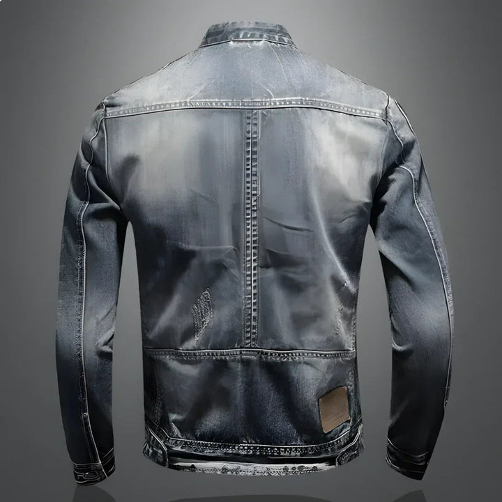 Herre vinter denim jakke, moderne stil, grå nuance, varm og stilfuld, afslappet pasform, herrejakke.