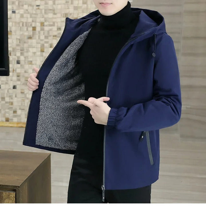 "Miesten thermal fleece tuulitakki, paksu fleecevuori, tuulen- ja säänkestävä, moderni leikkaus, harmaa sävy, vetoketjutaskut