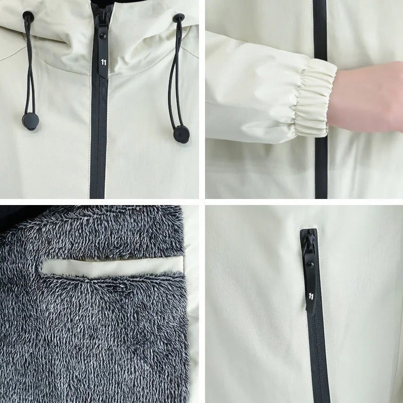 "Miesten thermal fleece tuulitakki, paksu fleecevuori, tuulen- ja säänkestävä, moderni leikkaus, harmaa sävy, vetoketjutaskut