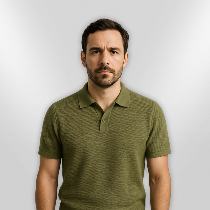 Mænds mørkeblå polo shirt, afslappet stil, friskt design, perfekt til fritid og fest.