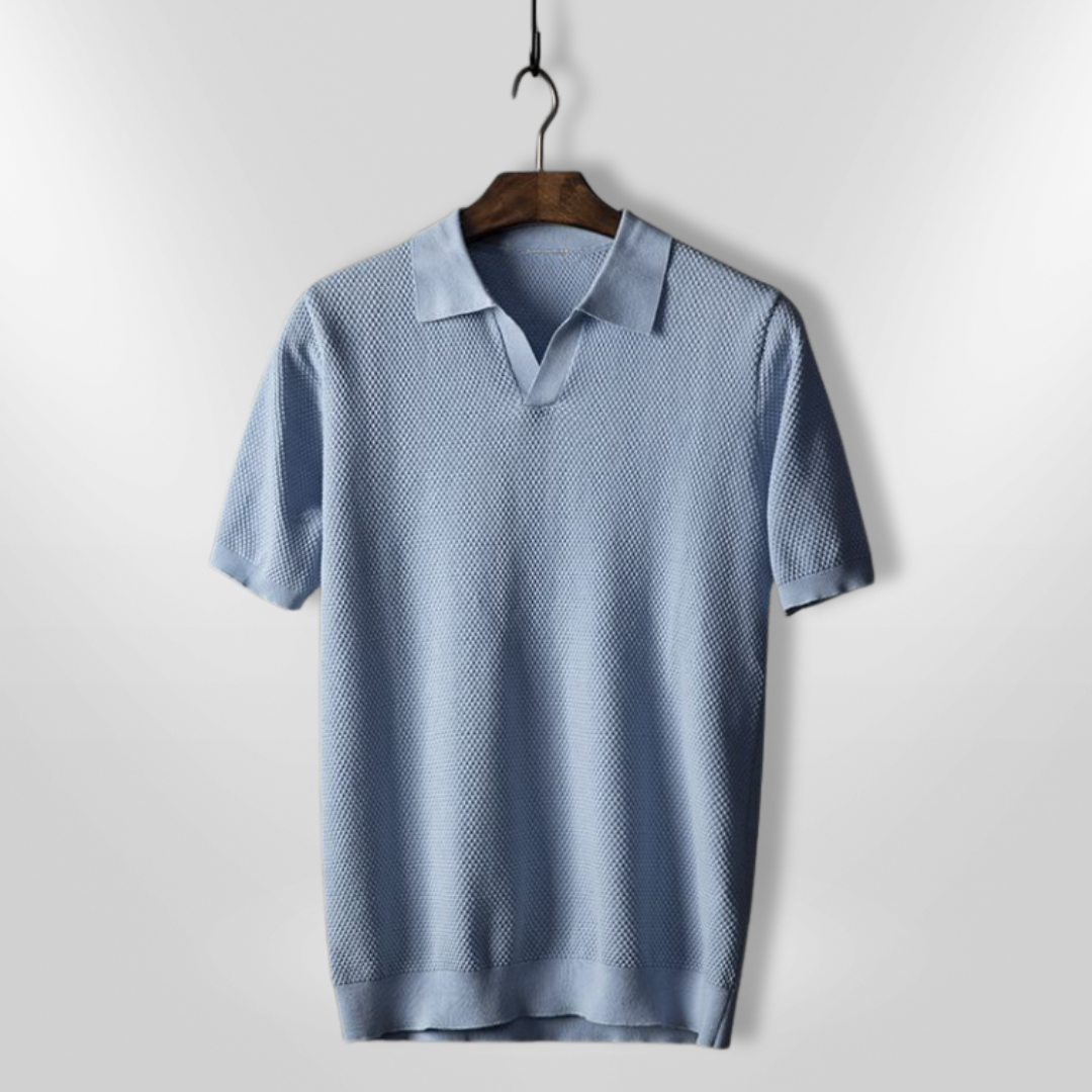Mænds mørkeblå polo shirt, afslappet stil, friskt design, perfekt til fritid og fest.