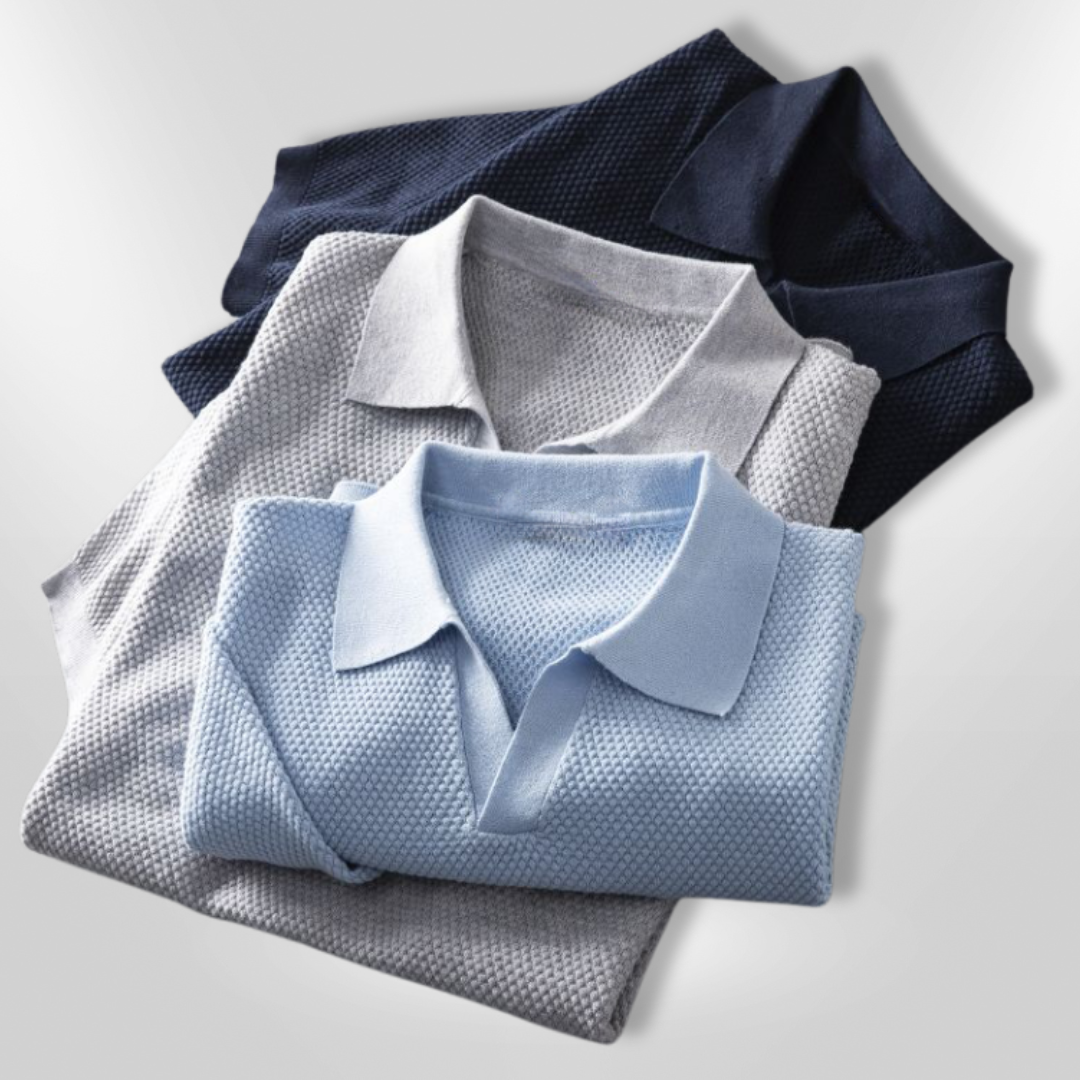Mænds mørkeblå polo shirt, afslappet stil, friskt design, perfekt til fritid og fest.
