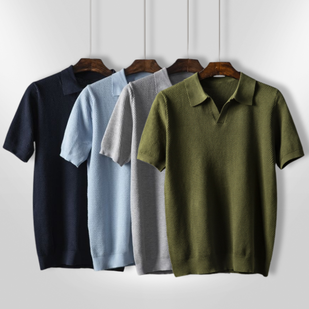 Mænds mørkeblå polo shirt, afslappet stil, friskt design, perfekt til fritid og fest.
