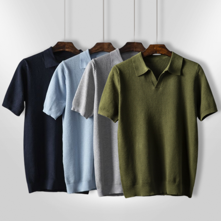 Mænds mørkeblå polo shirt, afslappet stil, friskt design, perfekt til fritid og fest.