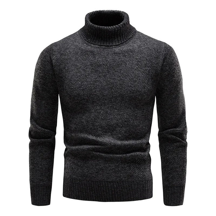 "Miesten turtleneck-fleecepusero talvikauluksella, harmaa, pehmeä fleece ja lämmin istuvuus kylmille talvipäiville."