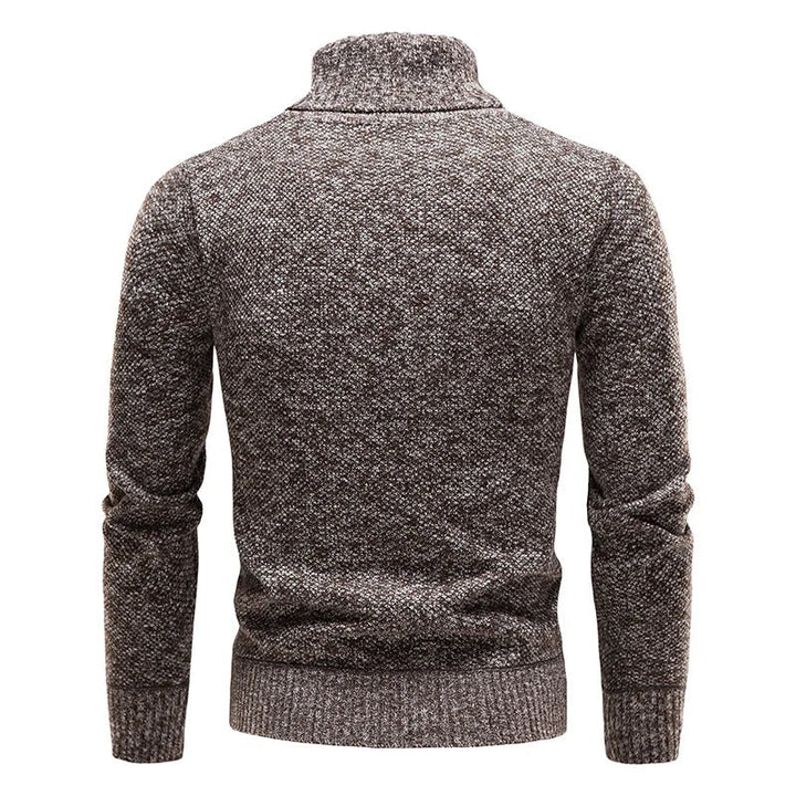 "Miesten turtleneck-fleecepusero talvikauluksella, harmaa, pehmeä fleece ja lämmin istuvuus kylmille talvipäiville."