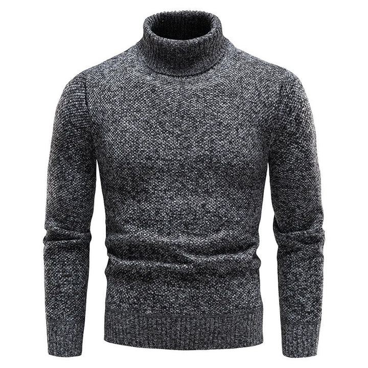 "Miesten turtleneck-fleecepusero talvikauluksella, harmaa, pehmeä fleece ja lämmin istuvuus kylmille talvipäiville."