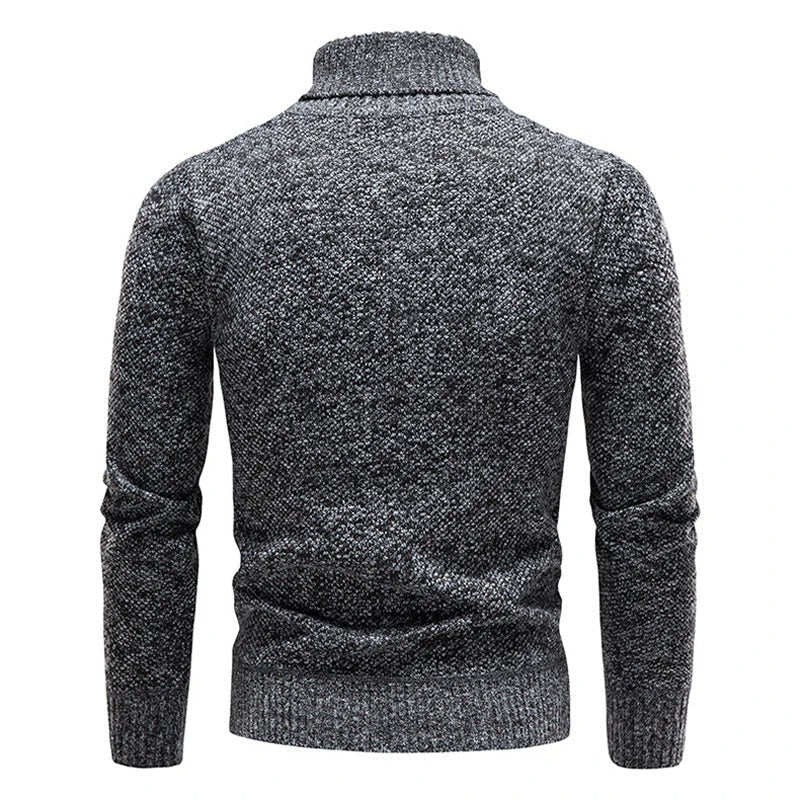 "Miesten turtleneck-fleecepusero talvikauluksella, harmaa, pehmeä fleece ja lämmin istuvuus kylmille talvipäiville."