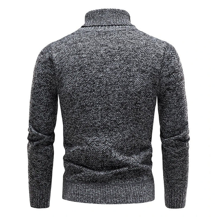 "Miesten turtleneck-fleecepusero talvikauluksella, harmaa, pehmeä fleece ja lämmin istuvuus kylmille talvipäiville."