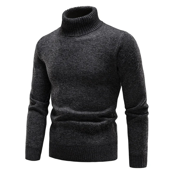 "Miesten turtleneck-fleecepusero talvikauluksella, harmaa, pehmeä fleece ja lämmin istuvuus kylmille talvipäiville."