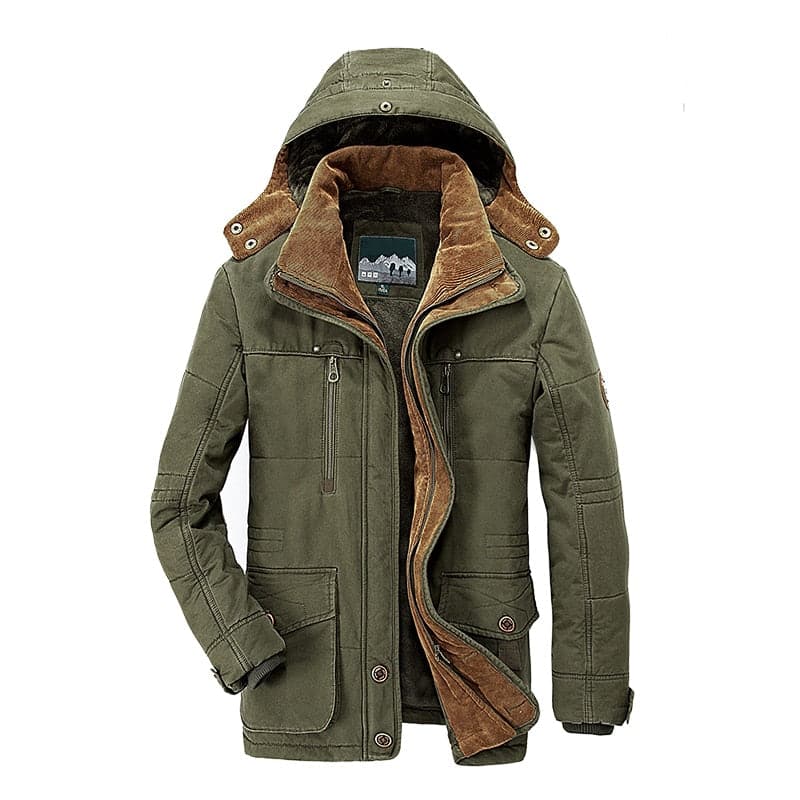 Herre outdoorjakke, vind- og vandtæt, mange lommer, grøn, modeldetaljer