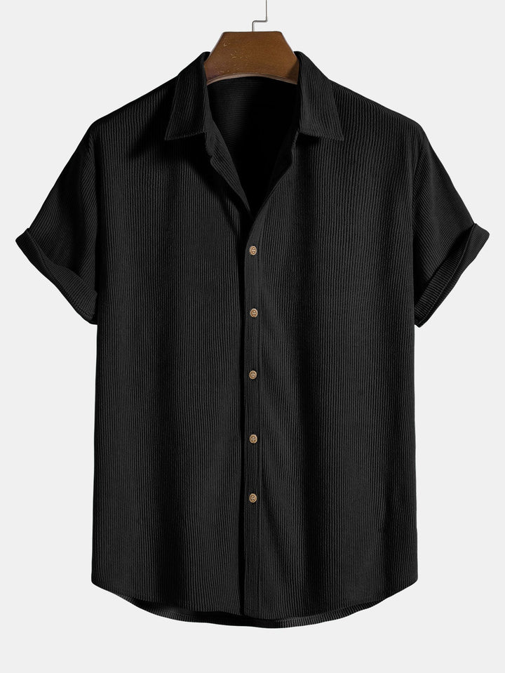 Miesten tyylikäs 2-osainen ruskea vakosamettiasu, pehmeä paita ja housut, ajaton muotoilu, elegantti ulkonäkö.