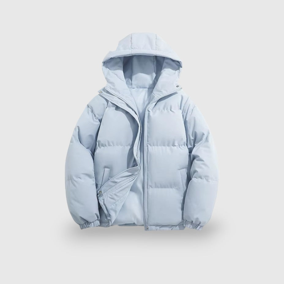 Mænds stilfulde isolerede parka jakke, vindtæt og vandafvisende, fuld lynlås og skræddersyet design.