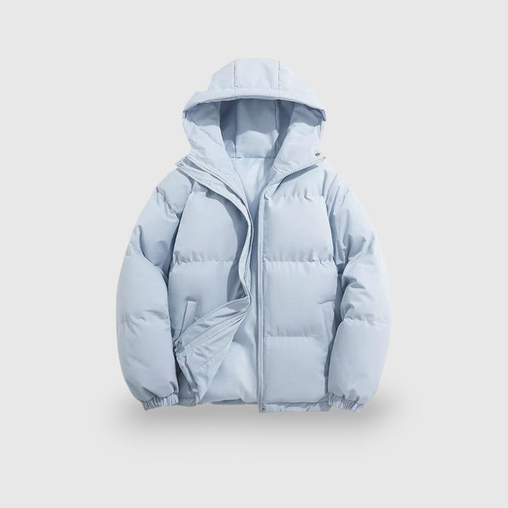 Mænds stilfulde isolerede parka jakke, vindtæt og vandafvisende, fuld lynlås og skræddersyet design.