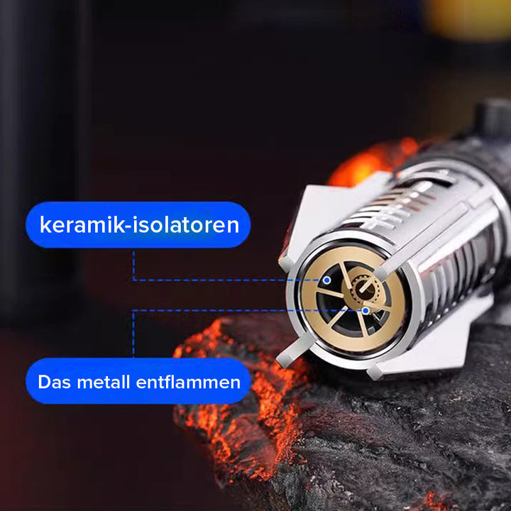 "Miesten tyylikäs tuulenpitävä sytytin, Planeetta Lightsaber -muotoilu, metallinen runko, voimakas liekki, himmeä sininen vär