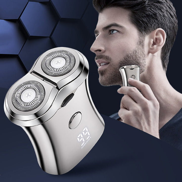 Mænds stilfuld vandtæt USB genopladelig mini barbermaskine, lommevenligt kompakt design, to roterende hoveder